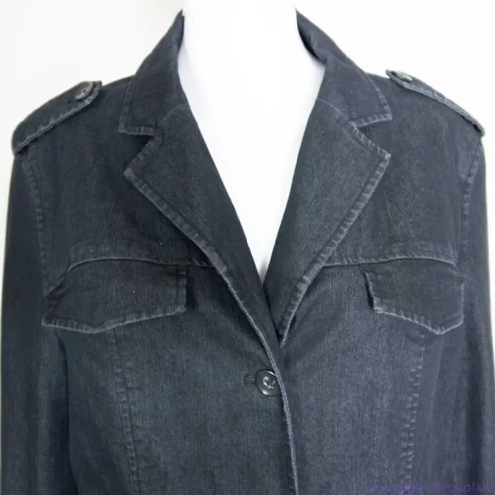 NWOT Attention women's black jean jacket‎ with epaulette, size 14